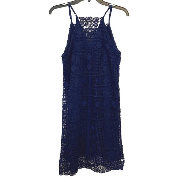 Francesca's Womens Med. Navy Blue Crochet Lace Dress Boho Party Wedding Coastal - Picture 1 of 6